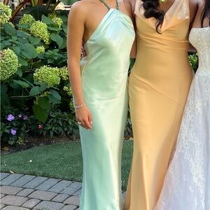 Retrofete anat gown Backless Satin Dress in Mint with halter